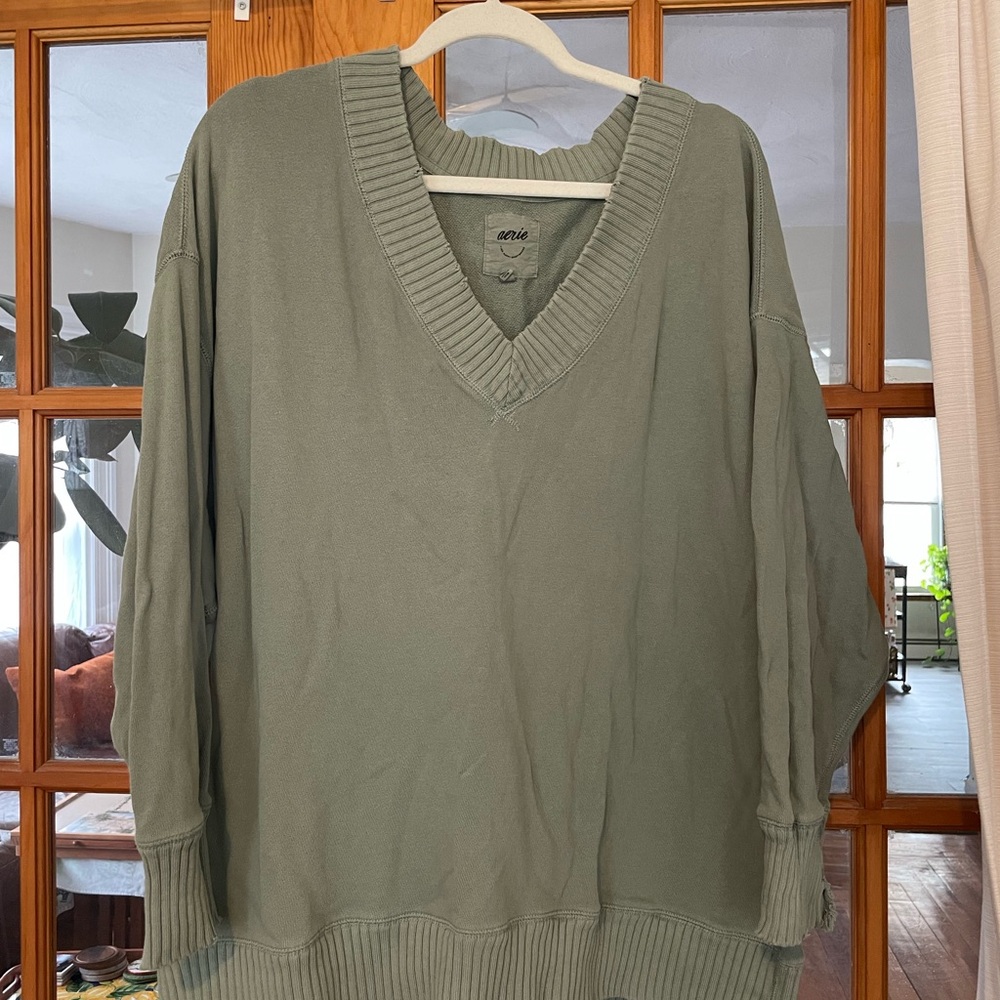 Aerie Green V-Neck Sweatshirt
